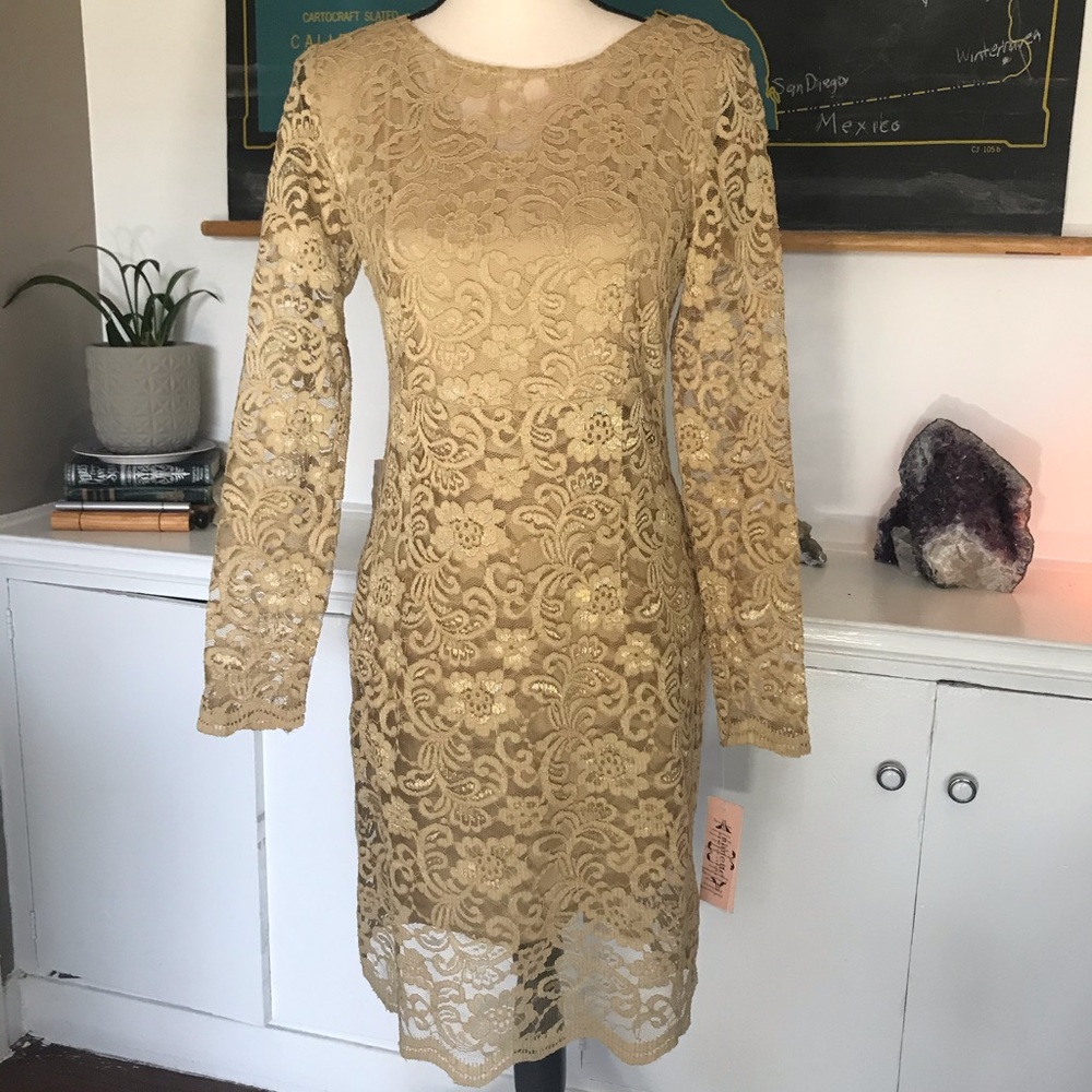 NWT Nanette Lepore Gold ‘poetic love’ lace dress 4